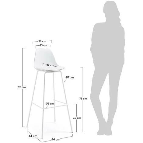 Kave Home - Tabouret De Bar Brighter Blanc 75 Cm Avec Dossier, Siège Tapissé En Polyuréthane Et Pieds En Acier Blanc - Blanc 6 Kave Home - Tabouret De Bar Brighter Blanc 75 Cm Avec Dossier, Siège Tapissé En Polyuréthane Et Pieds En Acier Blanc - Blanc – Image 4