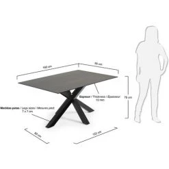Kave Home - Table De Salle à Manger Argo Rectangulaire 160 X 90 Cm En Porcelaine Iron Moss Et Pieds En Acier Noir - Gris -KAVE HOME Soldes 2022 12369289 3