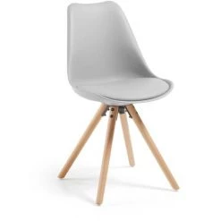 Kave Home - Chaise De Salle à Manger Ralf Gris Clair Avec Siège Rembourré Et Pieds En Bois Massif De Hêtre - Gris