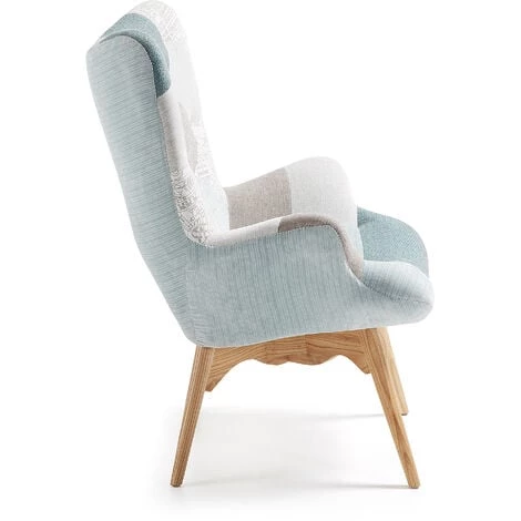 Kave Home - Fauteuil Kody Bleu Patchwork à Accoudoirs Et Pieds En Bois Massif De Hêtre Natural - Multicolore 4 Kave Home - Fauteuil Kody Bleu Patchwork à Accoudoirs Et Pieds En Bois Massif De Hêtre Natural - Multicolore – Image 2