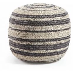 Kave Home - Pouf Saht Gris Clair Et Noir Rond Ø 45 Cm En Jute Naturel - Noir