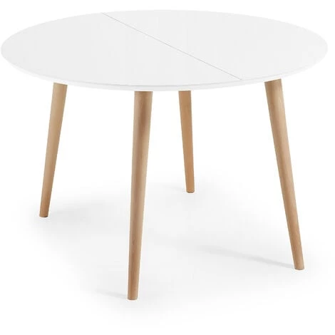 Kave Home - Table De Salle à Manger Extensible Oqui Ronde 120 (200) X 120 Cm Blanche En Mélamine Et Pieds En Bois De Hêtre - Blanc 3 Kave Home - Table De Salle à Manger Extensible Oqui Ronde 120 (200) X 120 Cm Blanche En Mélamine Et Pieds En Bois De Hêtre - Blanc