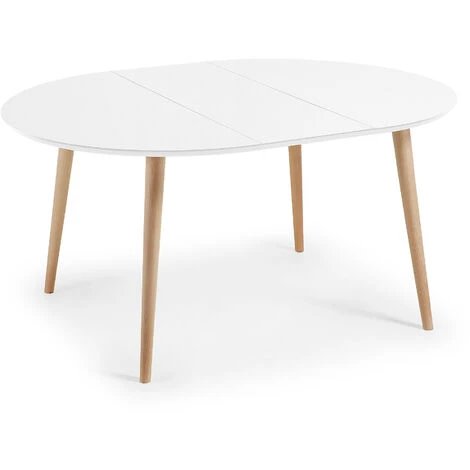 Kave Home - Table De Salle à Manger Extensible Oqui Ronde 120 (200) X 120 Cm Blanche En Mélamine Et Pieds En Bois De Hêtre - Blanc 4 Kave Home - Table De Salle à Manger Extensible Oqui Ronde 120 (200) X 120 Cm Blanche En Mélamine Et Pieds En Bois De Hêtre - Blanc – Image 2