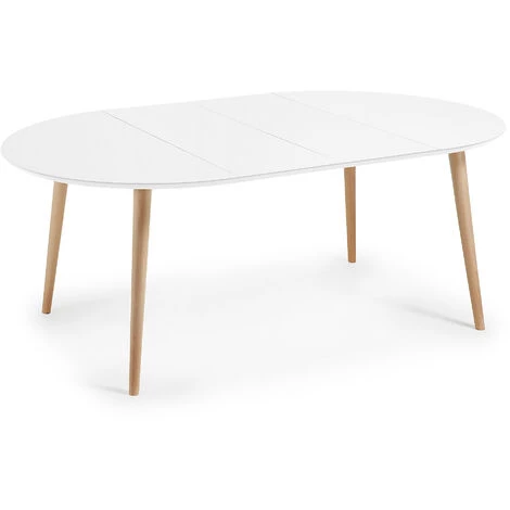 Kave Home - Table De Salle à Manger Extensible Oqui Ronde 120 (200) X 120 Cm Blanche En Mélamine Et Pieds En Bois De Hêtre - Blanc 5 Kave Home - Table De Salle à Manger Extensible Oqui Ronde 120 (200) X 120 Cm Blanche En Mélamine Et Pieds En Bois De Hêtre - Blanc – Image 3