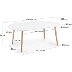 Kave Home - Table De Salle à Manger Extensible Oqui Ronde 120 (200) X 120 Cm Blanche En Mélamine Et Pieds En Bois De Hêtre - Blanc 11 Kave Home - Table De Salle à Manger Extensible Oqui Ronde 120 (200) X 120 Cm Blanche En Mélamine Et Pieds En Bois De Hêtre - Blanc -KAVE HOME Soldes 2022 12369325 5