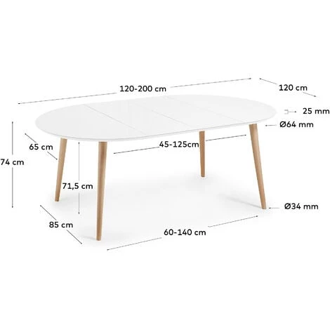 Kave Home - Table De Salle à Manger Extensible Oqui Ronde 120 (200) X 120 Cm Blanche En Mélamine Et Pieds En Bois De Hêtre - Blanc 7 Kave Home - Table De Salle à Manger Extensible Oqui Ronde 120 (200) X 120 Cm Blanche En Mélamine Et Pieds En Bois De Hêtre - Blanc – Image 5