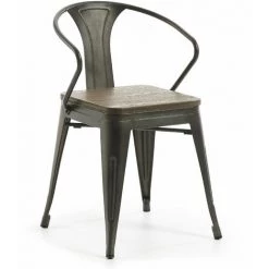 Kave Home - Chaise De Salle à Manger Malira Noir Avec Accoudoirs, Assise En Bois De Bambou Et Structure En Acier - Noir