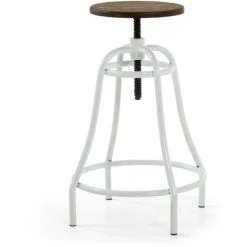 Kave Home - Tabouret De Bar Malira Blanc Avec Hauteur Réglable 66-84 Cm, Assise En Bois De Bambou Et Pied En Acier - Blanc