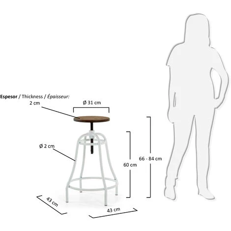 Kave Home - Tabouret De Bar Malira Blanc Avec Hauteur Réglable 66-84 Cm, Assise En Bois De Bambou Et Pied En Acier - Blanc 6 Kave Home - Tabouret De Bar Malira Blanc Avec Hauteur Réglable 66-84 Cm, Assise En Bois De Bambou Et Pied En Acier - Blanc – Image 4