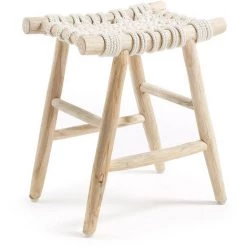 Kave Home - Repose-pieds Edgar En Bois Massif De Teck Et Assise En Corde De Coton Blanc - Naturel