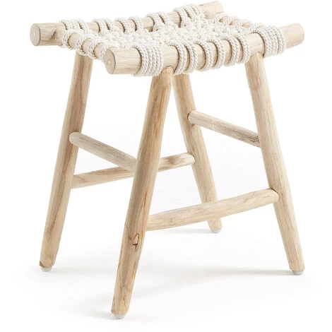 Kave Home - Repose-pieds Edgar En Bois Massif De Teck Et Assise En Corde De Coton Blanc - Naturel 3 Kave Home - Repose-pieds Edgar En Bois Massif De Teck Et Assise En Corde De Coton Blanc - Naturel