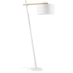Kave Home - Lampadaire Aimy Blache En Acier, Bois De Hêtre Et 100% Coton - Blanc