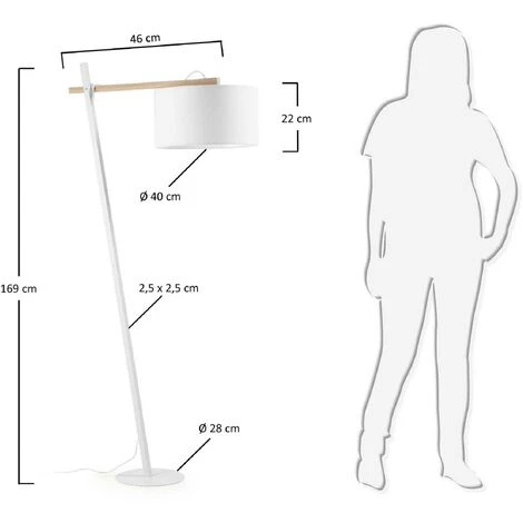 Kave Home - Lampadaire Aimy Blache En Acier, Bois De Hêtre Et 100% Coton - Blanc 5 Kave Home - Lampadaire Aimy Blache En Acier, Bois De Hêtre Et 100% Coton - Blanc – Image 3