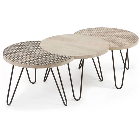 Kave Home - Set De 3 Tables Basses Houp Ovale 134 X 39,5 Cm En Bois Massif De Manguier Et Pieds En Acier Noir - Naturel 3 Kave Home - Set De 3 Tables Basses Houp Ovale 134 X 39,5 Cm En Bois Massif De Manguier Et Pieds En Acier Noir - Naturel