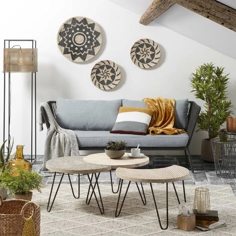 Kave Home - Set De 3 Tables Basses Houp Ovale 134 X 39,5 Cm En Bois Massif De Manguier Et Pieds En Acier Noir - Naturel 4 Kave Home - Set De 3 Tables Basses Houp Ovale 134 X 39,5 Cm En Bois Massif De Manguier Et Pieds En Acier Noir - Naturel – Image 2