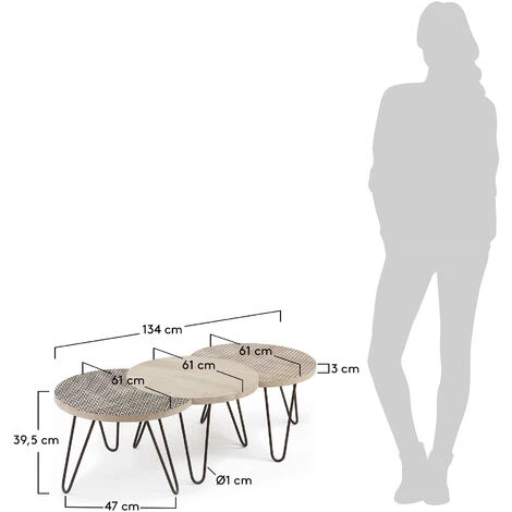 Kave Home - Set De 3 Tables Basses Houp Ovale 134 X 39,5 Cm En Bois Massif De Manguier Et Pieds En Acier Noir - Naturel 5 Kave Home - Set De 3 Tables Basses Houp Ovale 134 X 39,5 Cm En Bois Massif De Manguier Et Pieds En Acier Noir - Naturel – Image 3