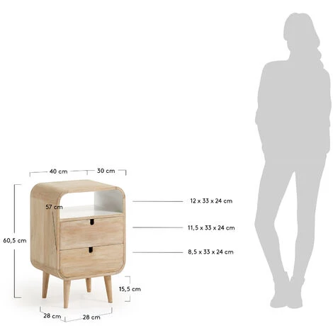 Kave Home - Table De Chevet Georg 40 X 60,5 Cm à 2 Tiroirs En Bois Massif De Manguier - Naturel 6 Kave Home - Table De Chevet Georg 40 X 60,5 Cm à 2 Tiroirs En Bois Massif De Manguier - Naturel – Image 4