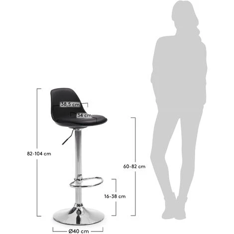 Kave Home - Tabouret De Bar Orlando-T Noir Avec Hauteur Réglable 60-82 Cm, Dossier, Siège Tapissé En Polyuréthane Et Pied En Acier - Noir 6 Kave Home - Tabouret De Bar Orlando-T Noir Avec Hauteur Réglable 60-82 Cm, Dossier, Siège Tapissé En Polyuréthane Et Pied En Acier - Noir – Image 4