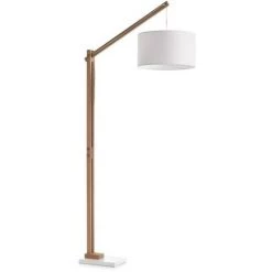 Kave Home - Lampadaire Riaz Blache En Bois Massif De Hêtre, Base En Acier Et 100% Coton - Blanc