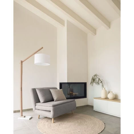 Kave Home - Lampadaire Riaz Blache En Bois Massif De Hêtre, Base En Acier Et 100% Coton - Blanc 4 Kave Home - Lampadaire Riaz Blache En Bois Massif De Hêtre, Base En Acier Et 100% Coton - Blanc – Image 2