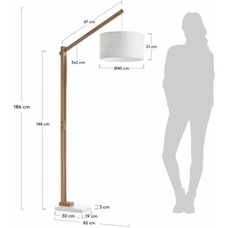 Kave Home - Lampadaire Riaz Blache En Bois Massif De Hêtre, Base En Acier Et 100% Coton - Blanc 5 Kave Home - Lampadaire Riaz Blache En Bois Massif De Hêtre, Base En Acier Et 100% Coton - Blanc – Image 3