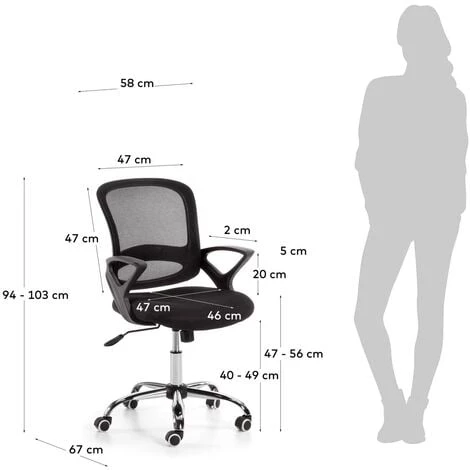 Kave Home - Chaise De Bureau Tangier Noire Avec Accoudoirs Et Roulettes 7 Kave Home - Chaise De Bureau Tangier Noire Avec Accoudoirs Et Roulettes – Image 5