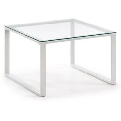 Kave Home - Table Basse Sivan Transparent Carrée 60 X 60 Cm En Verre Trempé Et Pieds En Acier Blanc - Blanc
