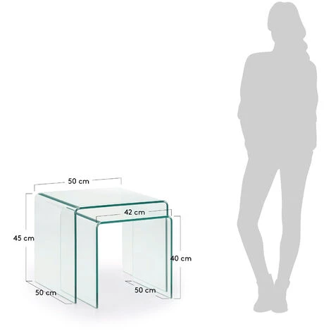 Kave Home - Lot De 2 Tables D'appoint Burano Transparent Rectangulaire 50 X 45 / 42 X 40 Cm En Verre Trempé - Transparent 5 Kave Home - Lot De 2 Tables D'appoint Burano Transparent Rectangulaire 50 X 45 / 42 X 40 Cm En Verre Trempé - Transparent – Image 3