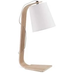Kave Home - Lampe De Table Repcy Blanche En Bois Massif De Hêtre Et 100% Coton - Blanc