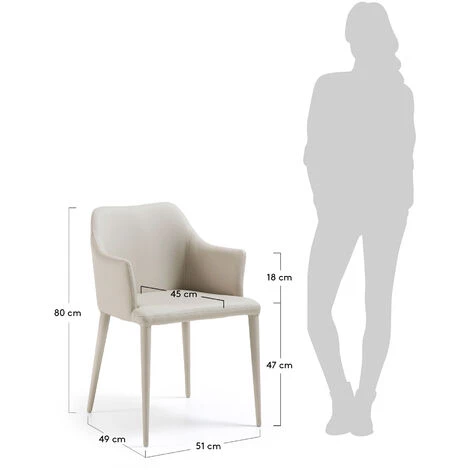 Kave Home - Chaise De Salle à Manger Croft Beige Avec Accoudoirs En Polyuréthane Et Pieds En Acier - Beige 6 Kave Home - Chaise De Salle à Manger Croft Beige Avec Accoudoirs En Polyuréthane Et Pieds En Acier - Beige – Image 4