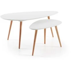 Kave Home - Lot En 2 Tables D'appoint Kirb Blanc Oval 116 X 45 / 75 X 40 Cm Avec Pieds En Bois Massif De Chêne - Blanc
