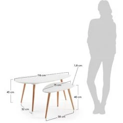 Kave Home - Lot En 2 Tables D'appoint Kirb Blanc Oval 116 X 45 / 75 X 40 Cm Avec Pieds En Bois Massif De Chêne - Blanc -KAVE HOME Soldes 2022 12369900 3