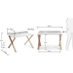 Kave Home - Bureau Working Blanc Rectangulaire 120 X 79 Cm Avec Structure En Bois De Frêne Et Rangement - Blanc -KAVE HOME Soldes 2022 12369904 4