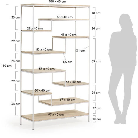 Kave Home - Étagère Push 100 X 180 Cm En Bois Massif De Manguier Et Structure En Acier Blanc - Naturel 6 Kave Home - Étagère Push 100 X 180 Cm En Bois Massif De Manguier Et Structure En Acier Blanc - Naturel – Image 4