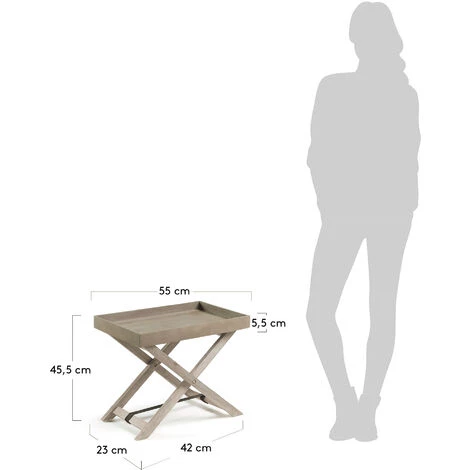 Kave Home - Table D'appoint Pliable Merida Rectangulaire 55 X 35 Cm En Ciment Avec Structure En Bois Massif D'acacia Pour Usage Intérieur Et Extérieur - Gris 6 Kave Home - Table D'appoint Pliable Merida Rectangulaire 55 X 35 Cm En Ciment Avec Structure En Bois Massif D'acacia Pour Usage Intérieur Et Extérieur - Gris – Image 4