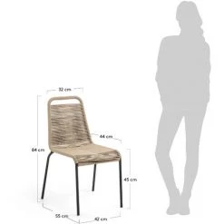 Kave Home - Chaise De Salle à Manger Lambton Marron Clair En Corde En Polyester Et Pieds En Acier Noir Pour Usage Intérieur Et Extérieur - Marron -KAVE HOME Soldes 2022 12370599 5