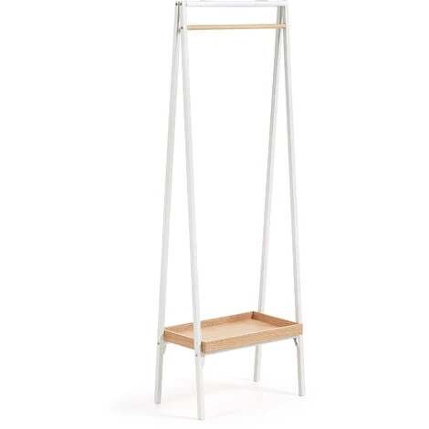 Kave Home - Portant Benny Blanc 160 X 55 Cm En Acier Avec étagère En Plaqué De Chêne - Blanc 3 Kave Home - Portant Benny Blanc 160 X 55 Cm En Acier Avec étagère En Plaqué De Chêne - Blanc