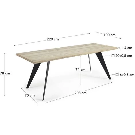 Kave Home - Table De Salle à Manger Koda Rectangulaire 220 X 100 Cm En Bois De Chêne Et Pieds En Acier Noir - Naturel 6 Kave Home - Table De Salle à Manger Koda Rectangulaire 220 X 100 Cm En Bois De Chêne Et Pieds En Acier Noir - Naturel – Image 4