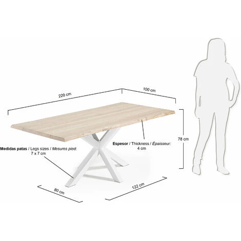 Kave Home - Table De Salle à Manger Argo Rectangulaire 220 X 100 Cm En Bois De Chêne Et Pieds En Acier Blanc - Naturel 5 Kave Home - Table De Salle à Manger Argo Rectangulaire 220 X 100 Cm En Bois De Chêne Et Pieds En Acier Blanc - Naturel – Image 3