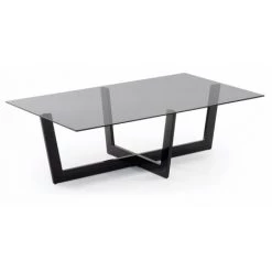 Kave Home - Table Basse Plam Transparent Rectangulaire 120 X 70 Cm En Verre Trempé Et Pieds En Acier Noir - Noir