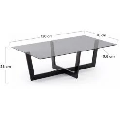 Kave Home - Table Basse Plam Transparent Rectangulaire 120 X 70 Cm En Verre Trempé Et Pieds En Acier Noir - Noir 9 Kave Home - Table Basse Plam Transparent Rectangulaire 120 X 70 Cm En Verre Trempé Et Pieds En Acier Noir - Noir -KAVE HOME Soldes 2022 12370721 4
