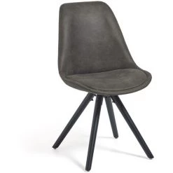 Kave Home - Chaise De Salle à Manger Ralf Graphite En Polyuréthane Avec Siège Rembourré Et Pieds En Bois Massif De Hêtre - Noir