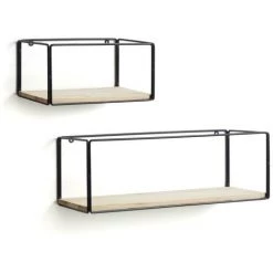Kave Home - Lot De 2 étagères Murales Nezz Rectangulaires 50 X 17 / 30 X 15 Cm En Bois Massif De Sapin Et Structure En Acier Noir - Noir