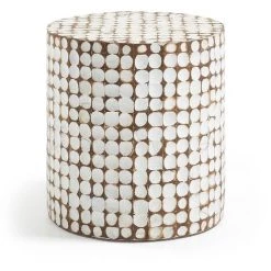 Kave Home - Table D'appoint Necoco Blanche Ronde Ø 40 Cm En Bois Massif De Teck Et Noix De Coco - Blanc