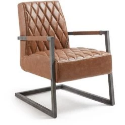 Kave Home - Fauteuil Trans Marron à Accoudoirs En Polyuréthane Et Pieds En Acier Noir - Marron
