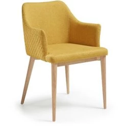 Kave Home - Chaise De Salle à Manger Croft Moutarde Avec Accoudoirs Et Pieds En Bois Massif De Frêne - Moutarde