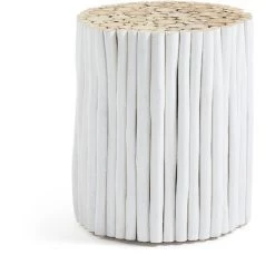 Kave Home - Table D'appoint Filip Blanche Ronde Ø 35 Cm En Bois Massif En Teck - Blanc