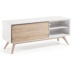 Kave Home - Meuble TV Eunice Blanc 134 X 56 Cm Avec Porte En Bois Avec Pieds En Bois Massif De Frêne - Blanc