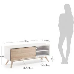 Kave Home - Meuble TV Eunice Blanc 134 X 56 Cm Avec Porte En Bois Avec Pieds En Bois Massif De Frêne - Blanc -KAVE HOME Soldes 2022 12371044 4