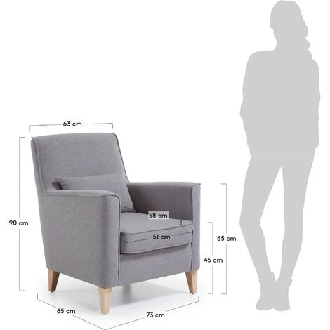 Kave Home - Fauteuil Glam Gris à Accoudoirs Et Pieds En Bois Massif De Hêtre - Gris 6 Kave Home - Fauteuil Glam Gris à Accoudoirs Et Pieds En Bois Massif De Hêtre - Gris – Image 4